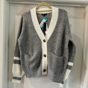 LETT & ME Collins Buttoned Cardigan - Grey With Off White - S